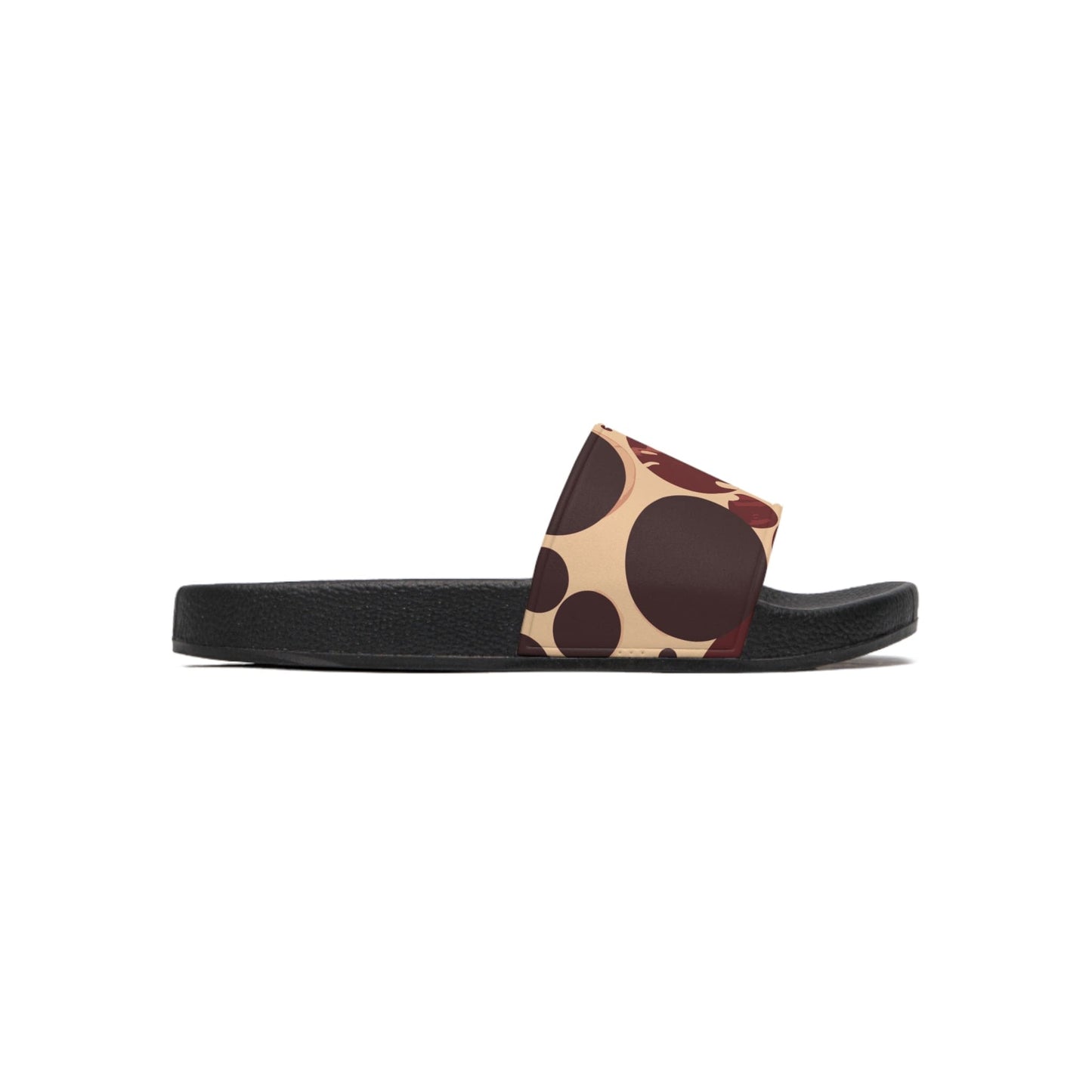 Mens Slide Sandals - Burgundy and Beige Circular Spotted Illustration