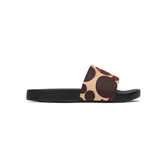 Mens Slide Sandals - Burgundy and Beige Circular Spotted Illustration